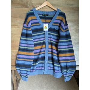 NWT Teddy Fresh Cardigan Sweater Womens 2XL Multi Striped Long Sleeve Button-Up